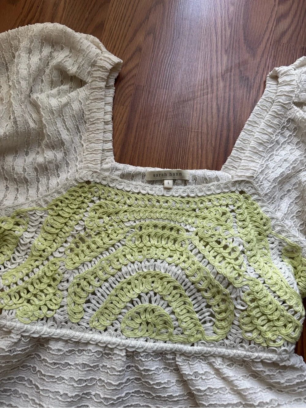 Anthropologie Sarah Hann Textured Crochet Puff Sleeve Top | Size Large